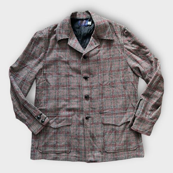 Vintage 70s Pendleton Wool Houndstooth Plaid Blazer Jacket Mens Large Rockabilly - Picture 1 of 15